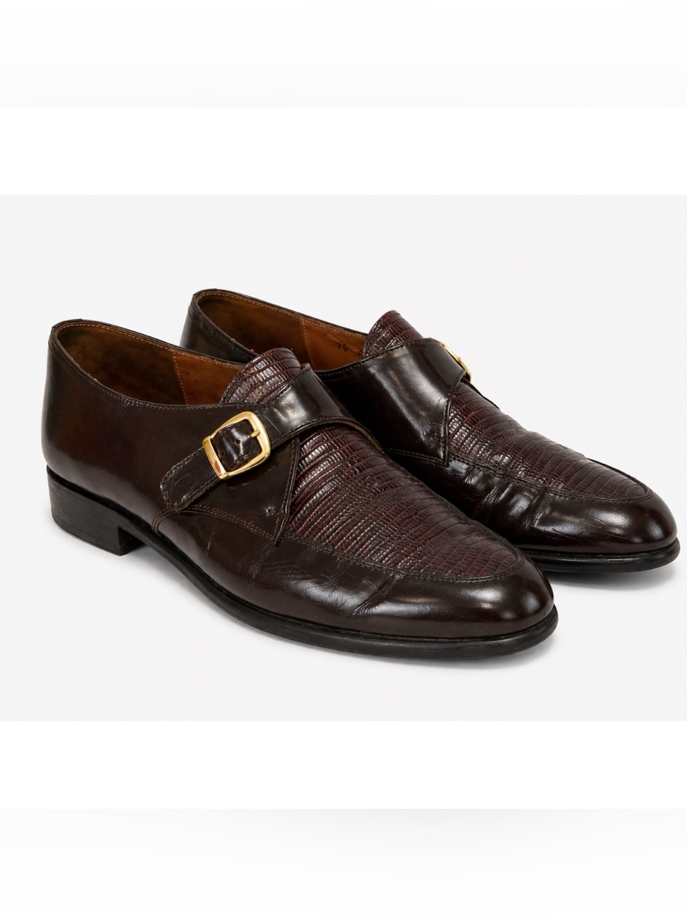 Roberto Capucci Italian Leather Monk Strap Loafers Brown Croc Embossed